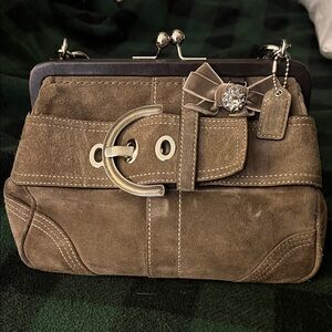 Coach Suede Clutch with Bow and Buckle